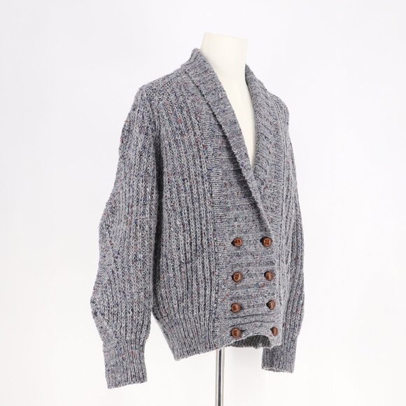 MALINMORE Men's Heavyweight Wool Double-breasted Cardigan Speckled Gray Size 42 - Picture 2 of 8